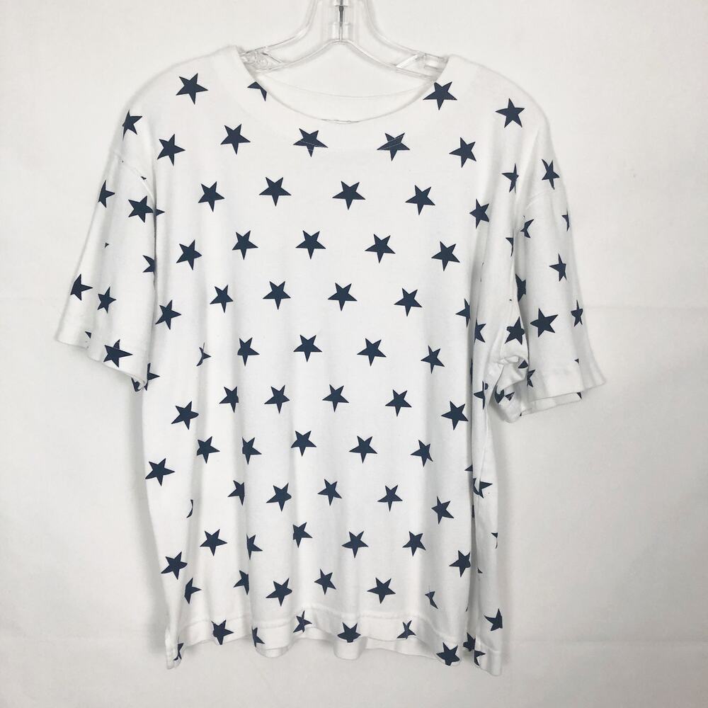 Cathy Daniels Star Print Crew Neck Top Size Large
